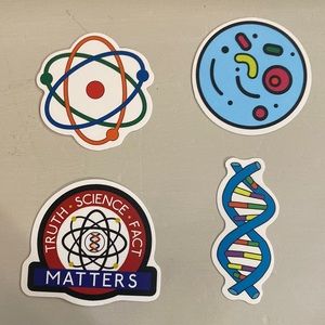 Set of 4. New vinyl stickers. Waterproof 💦. Cute science designs.